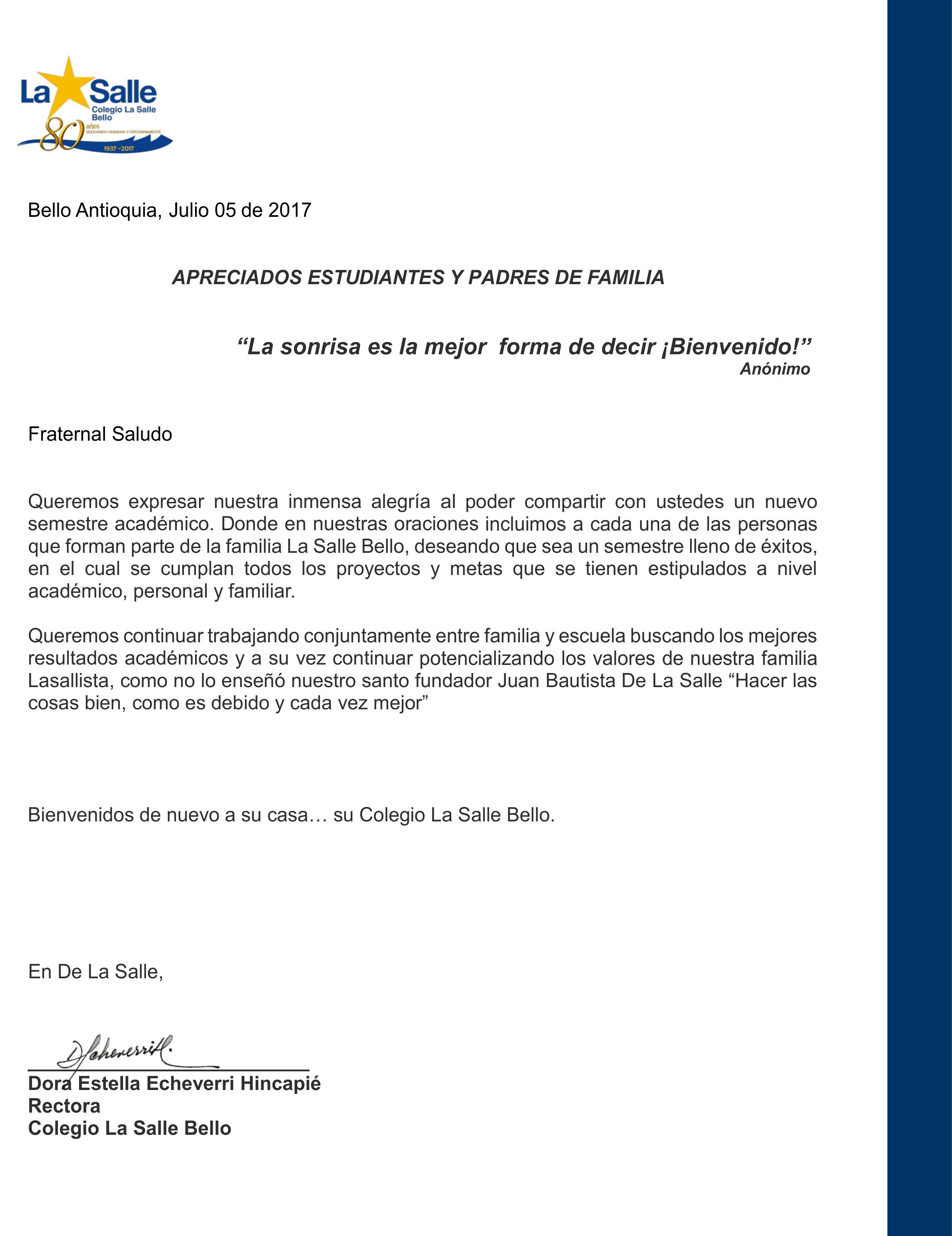 saludo a padres de familia